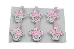 Ahşap Mandal 6'Lı Pembe Emzik Figürlü - 1