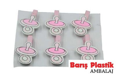 Ahşap Mandal 6'Lı Pembe Emzik Figürlü - 1