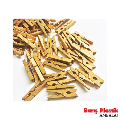 Ahşap Süs Mandal Gold 50li 3 cm - 1