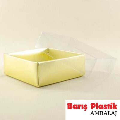 Asetat Kapaklı Gold Karton Kutu 9x9x3 Cm - 1