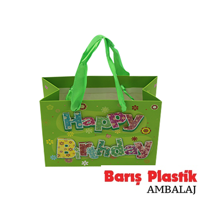 Karton Çanta Mini İthal 11x14 12 'li Kabartma Happy Birthday Yeşil - 1